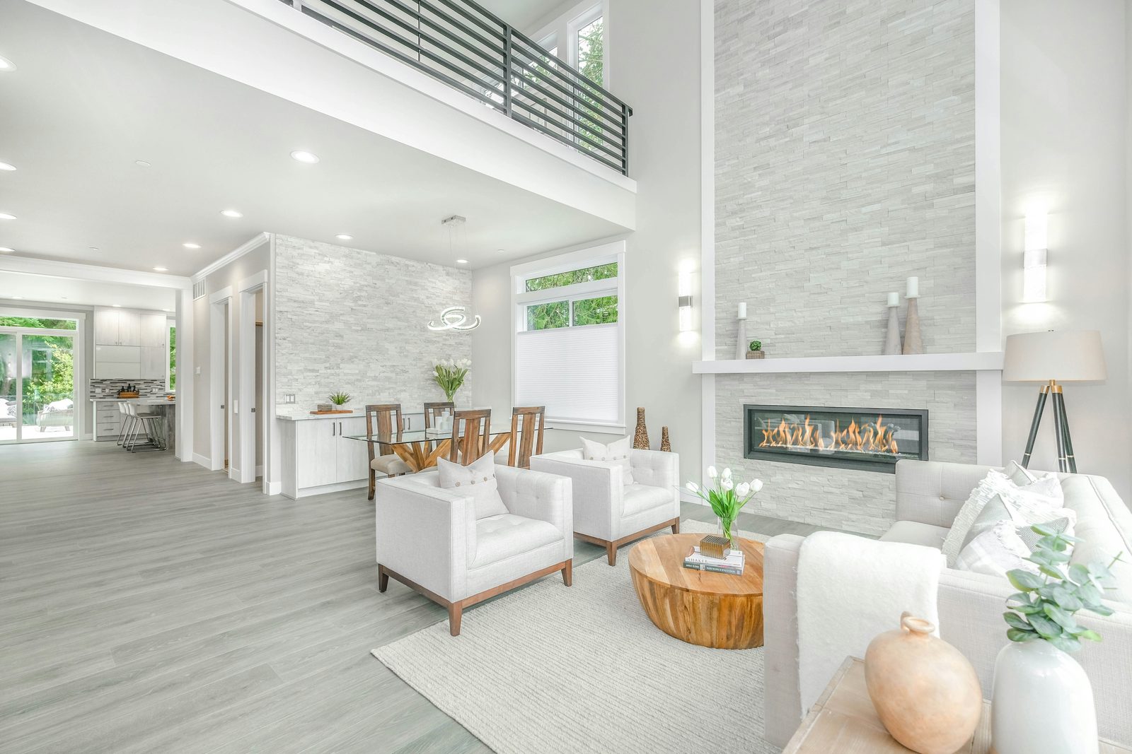 Scottsdale off-market homes: bright modern living room with a stone fireplace
